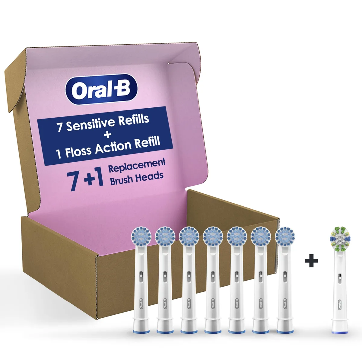 Eight white round brush heads in a rectangular pack