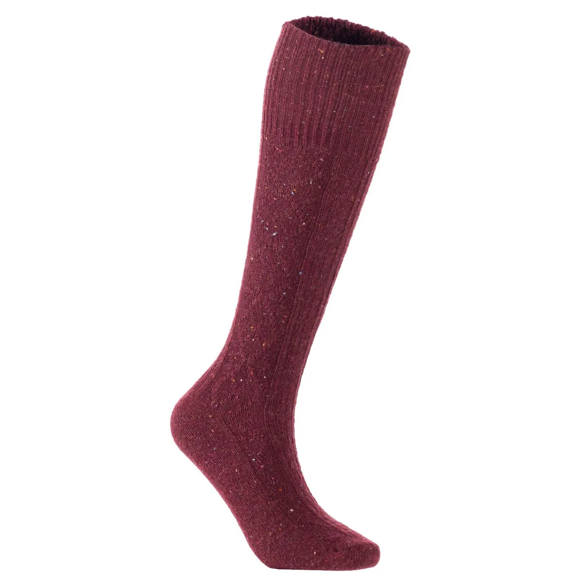 Wine coloured wool knee-high socks with non-slip grips