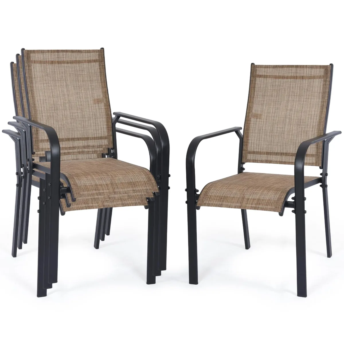 VANBOW VANBOW Patio Chairs Set of 4 High Back Textilene Brown — product photo