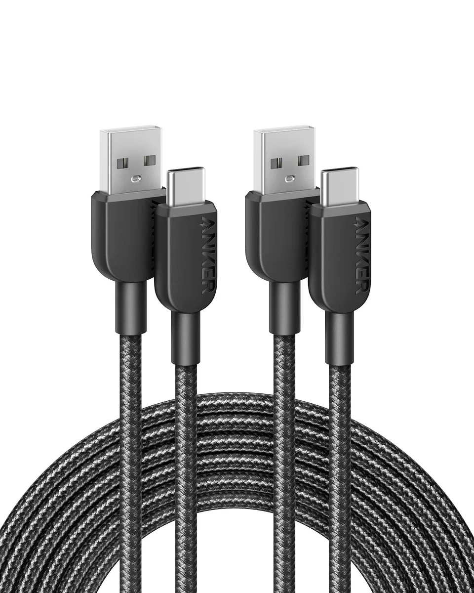 Two black braided USB-A to USB-C cables coiled together