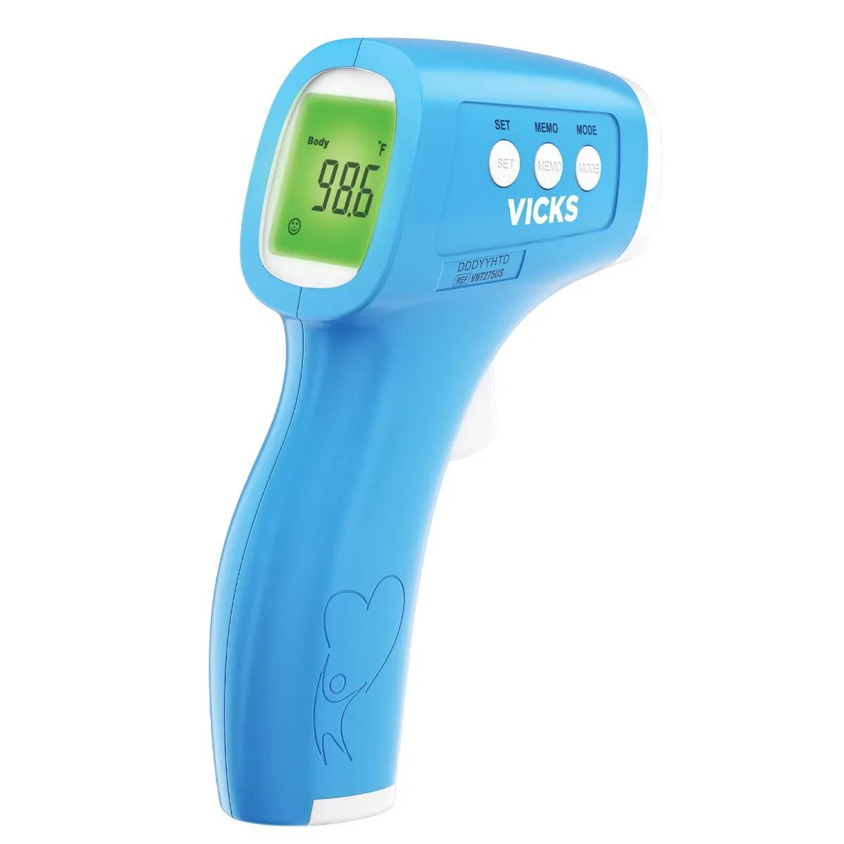 Blue non-contact infrared thermometer with color-coded display
