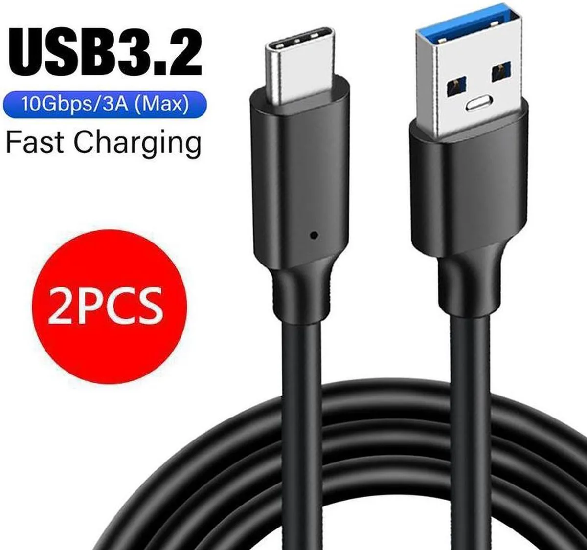 Aomoproing Aomoproing USB-A to USB-C 3.2 Gen 2 cable 1.6 ft 2-pack black — product photo