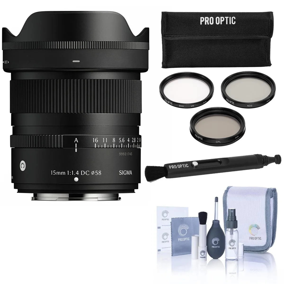 SIGMA SIGMA 15mm f/1.4 DC Contemporary Lens for Fujifilm X with Cleaning Kit and 58mm Filter Kit — product photo