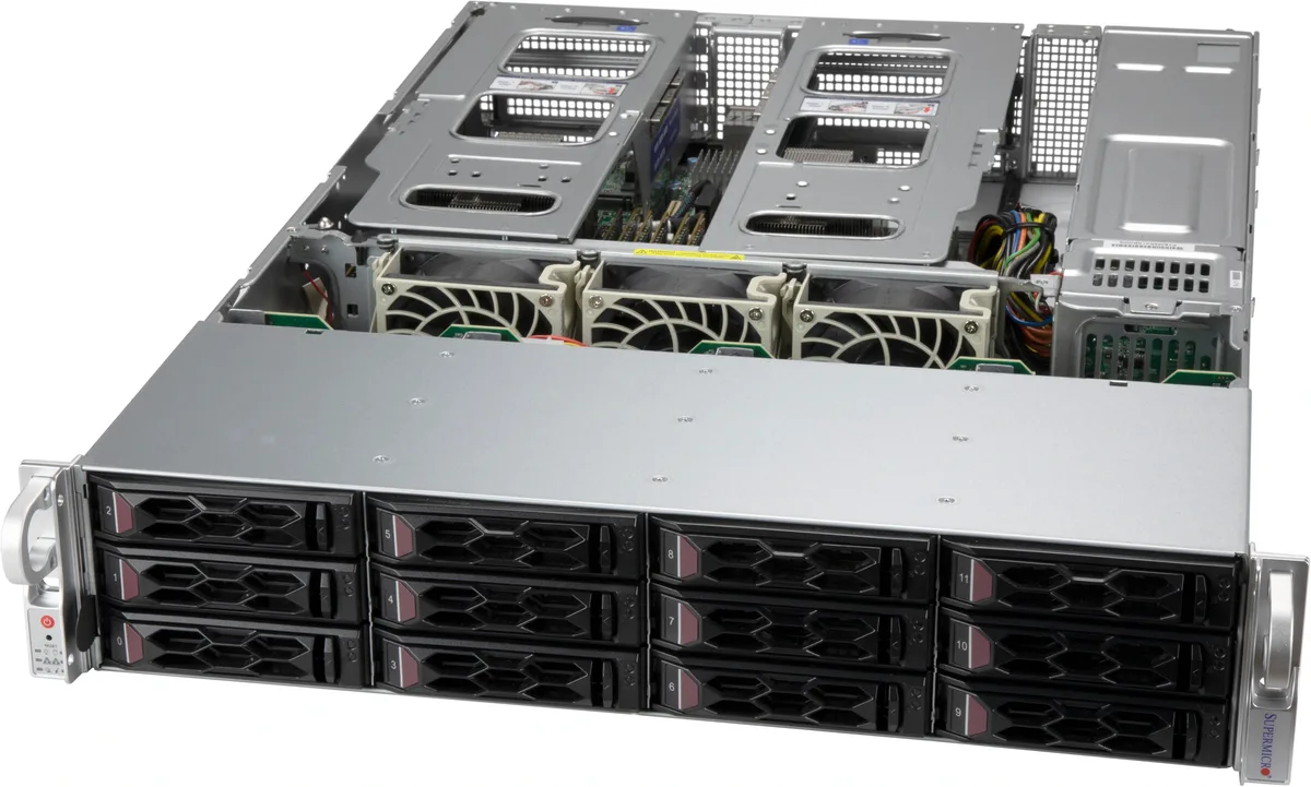Supermicro Supermicro CSE-LA26AC12-R1K23AW server chassis 2U 12-bay 1200W redundant — product photo