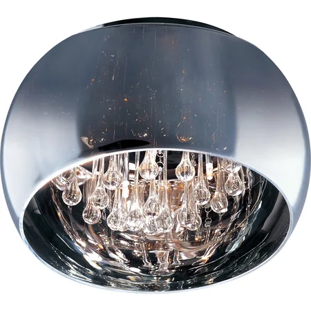 Polished chrome flush mount with five crystal orbs