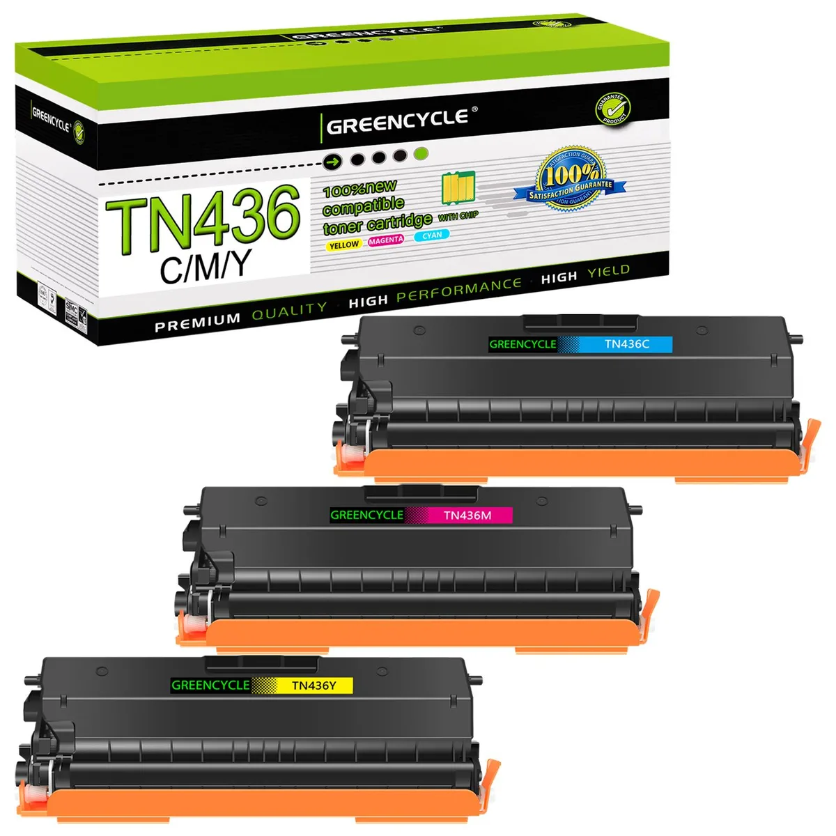 GREENCYCLE GREENCYCLE TN436 3-Pack Compatible Toner Cartridges (Yellow, Cyan, Magenta) — product photo