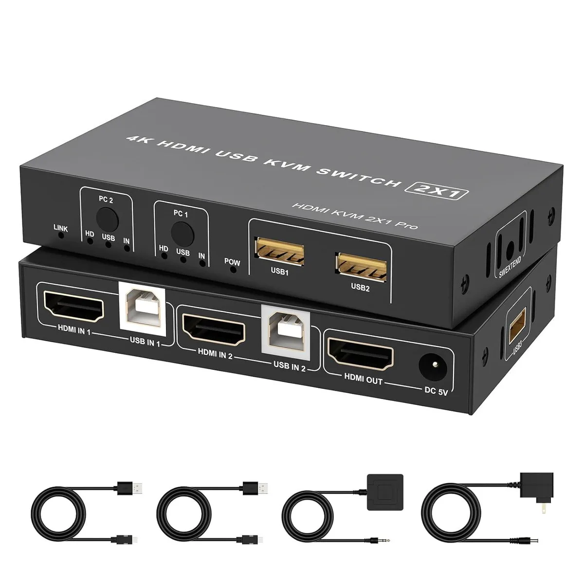 Hitoor Hitoor HDMI KVM Switch 2 PC 1 Monitor 4K@60Hz 3 USB Desktop Controller — product photo