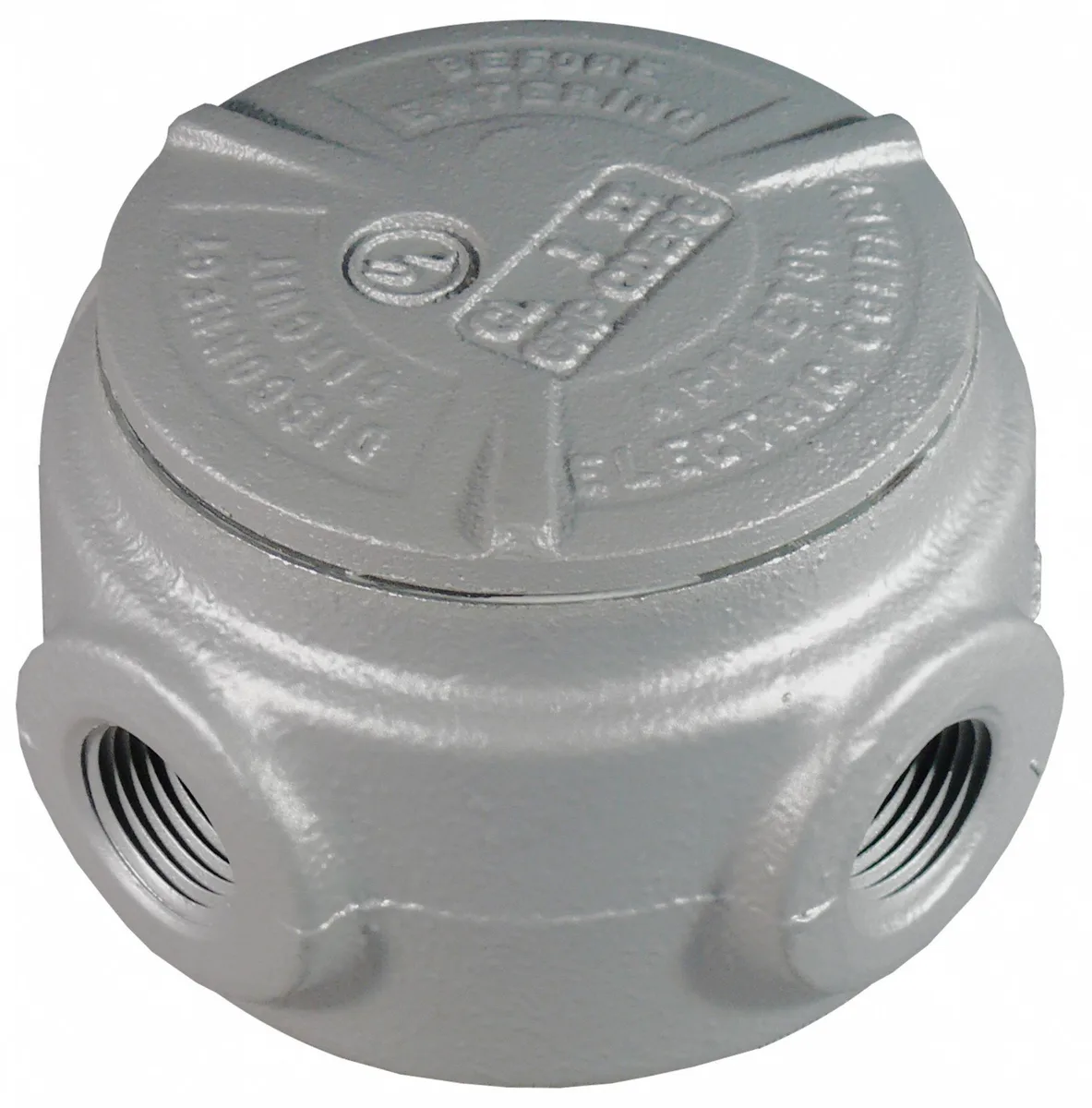 Gray iron conduit outlet body, round back, triple-coat epoxy finish, 1in trade size