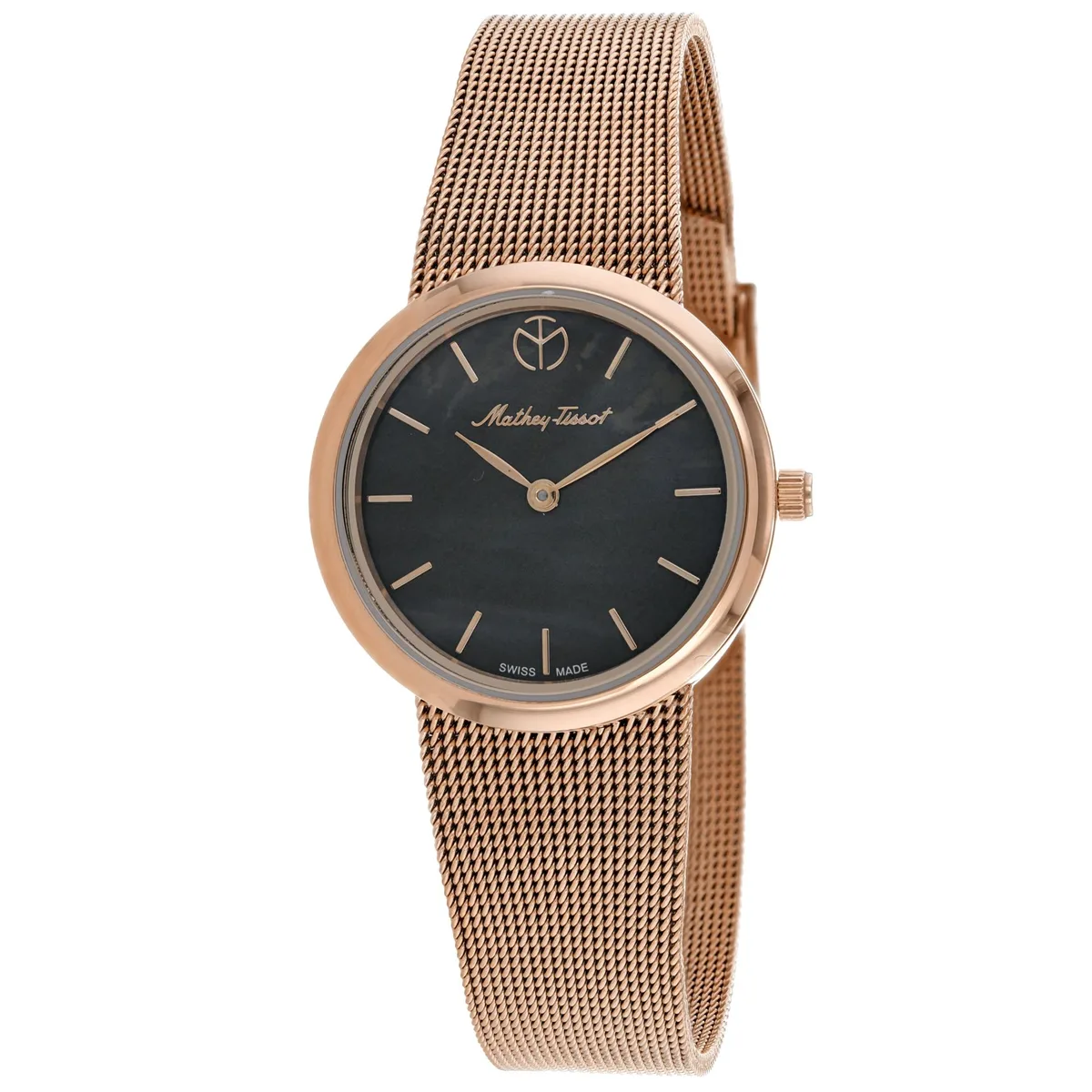 Stainless steel watch with black dial and matching bracelet