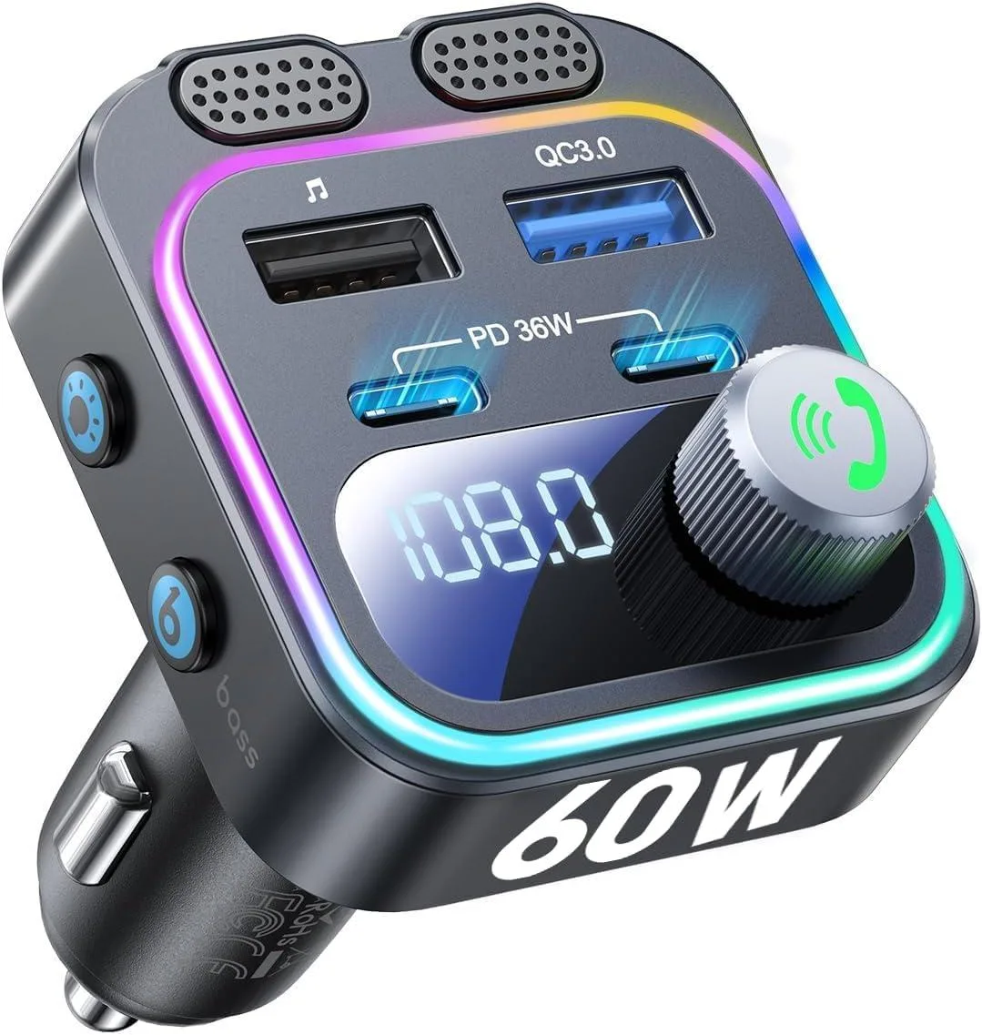 IHDAPP IHDAPP 60W Bluetooth 5.4 FM Transmitter Car Adapter Black — product photo