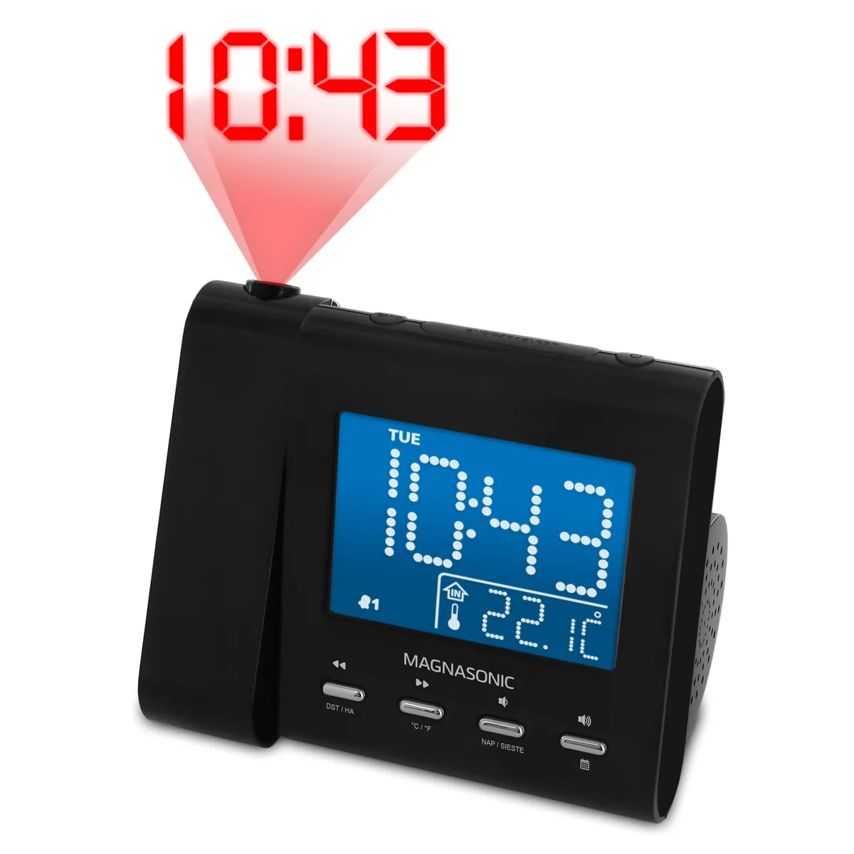 ELECTROHOME ELECTROHOME EAAC601 Projection Alarm Clock Radio 3.6" LCD 180° 3.5mm AUX Black — product photo