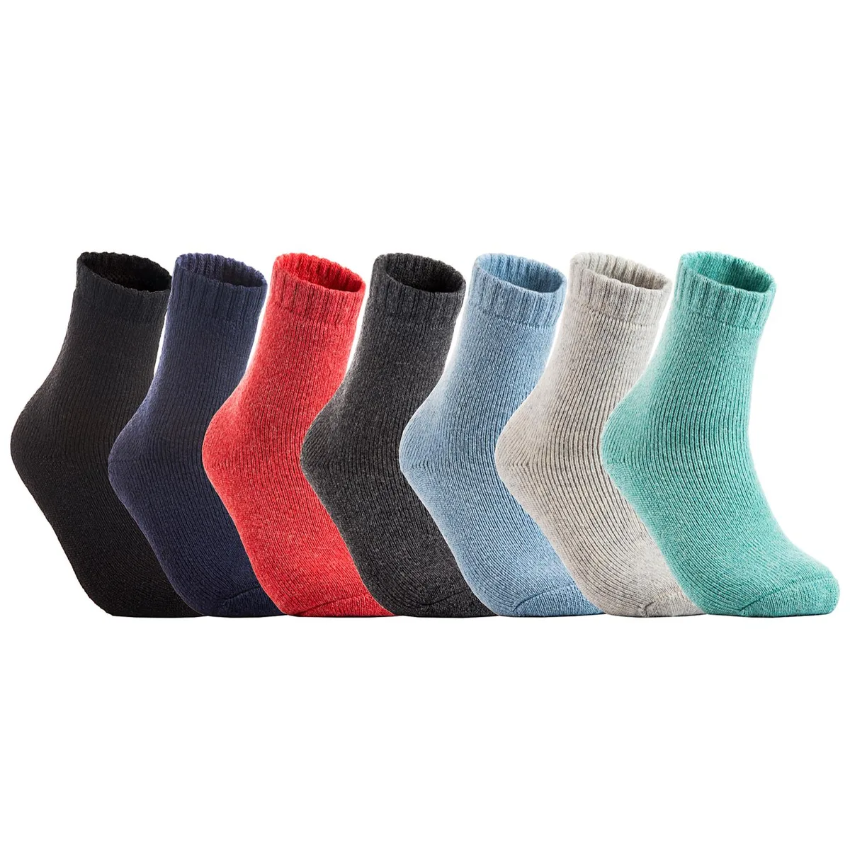 Three pairs of women's wool crew socks in assorted colours