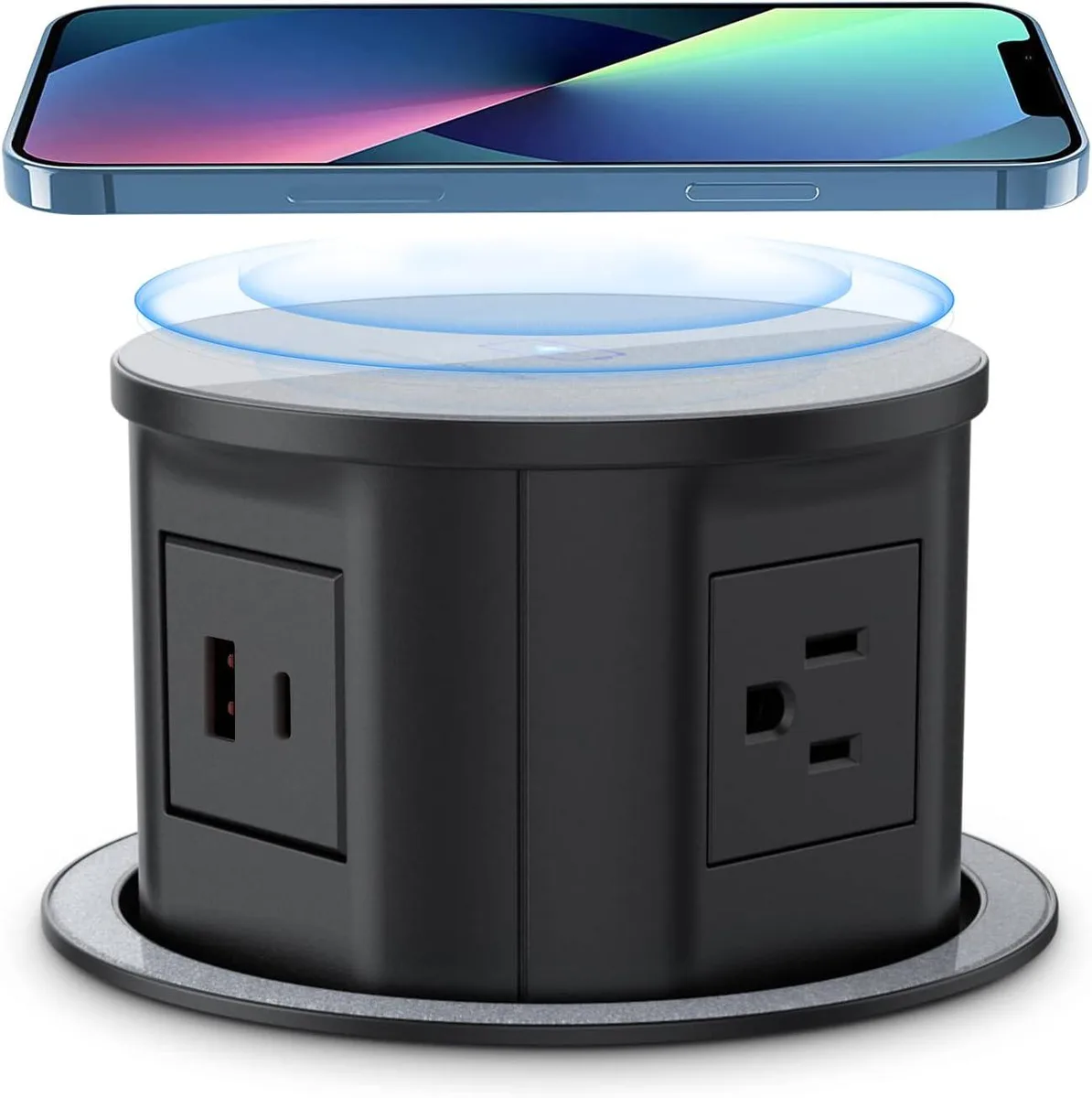 BFKK BFKK Pop-Up Power Outlet 4.7in 20W USB-C 15W Wireless 4 AC Black — product photo