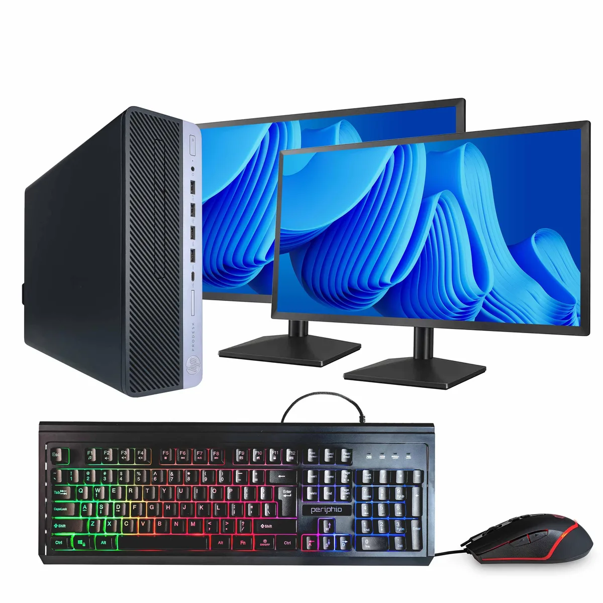 HP HP ProDesk 600 G5 i5-9500 16GB DDR3 500GB SSD 500GB HDD Win 11 Pro Dual 24" Monitors WiFi BT — product photo