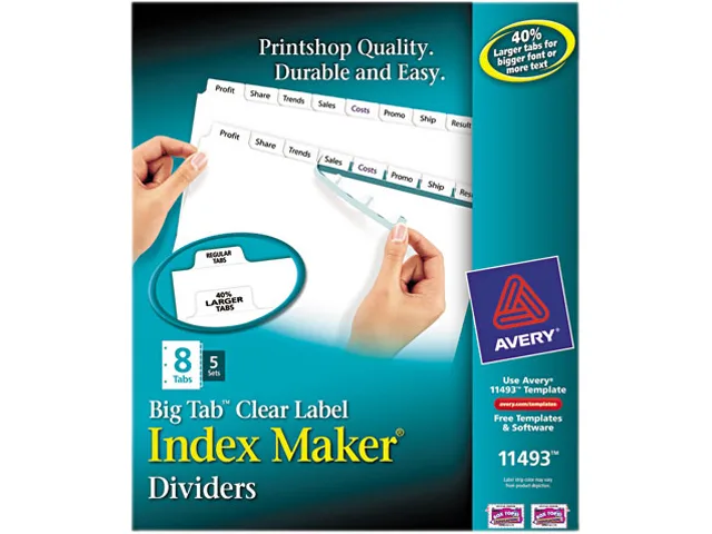 Avery Avery 11493 Tab Dividers 8-Tab 5 Sets White card filing — product photo