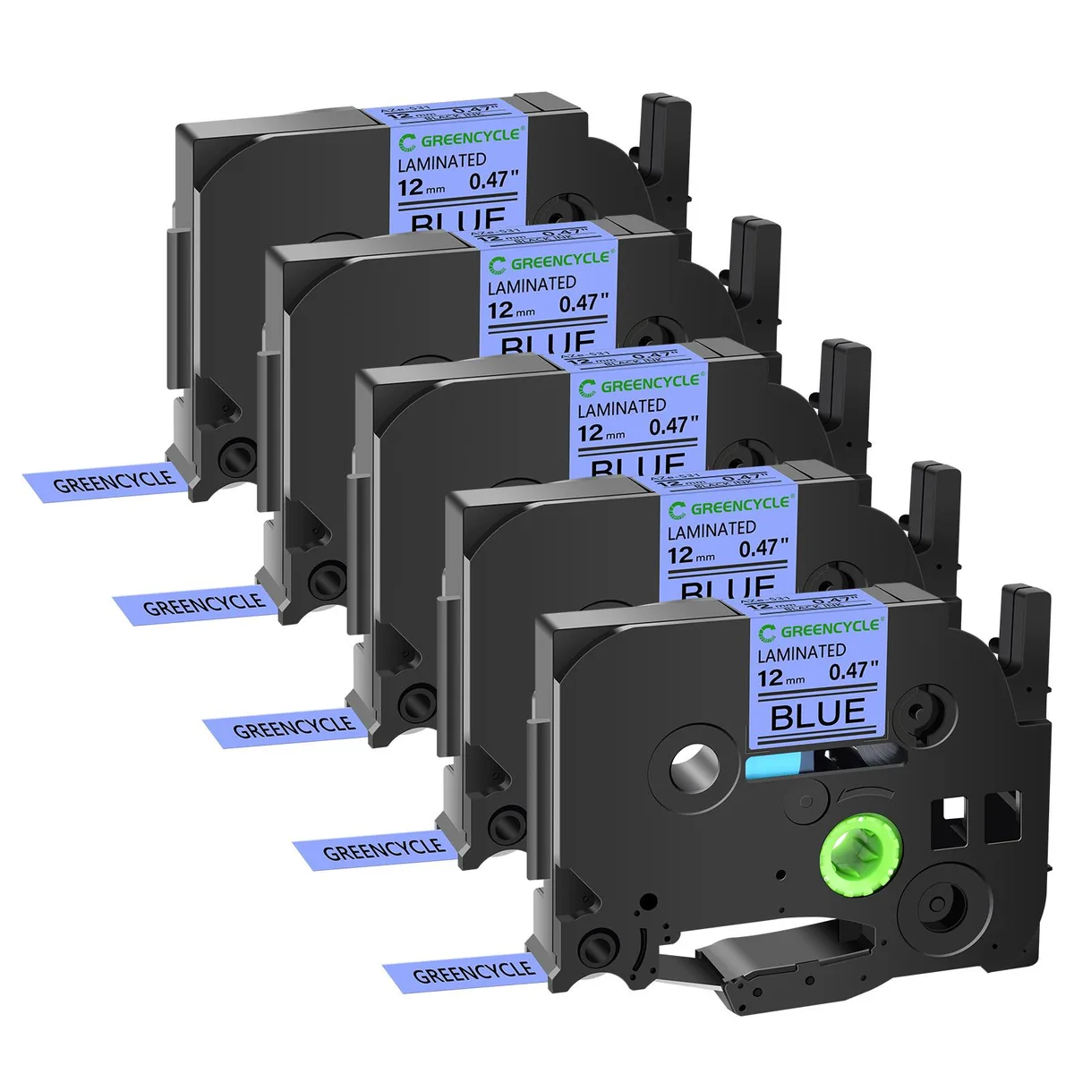 GREENCYCLE GREENCYCLE TZe-531 12mm Black on Blue Laminated Tape 5 Pack — product photo
