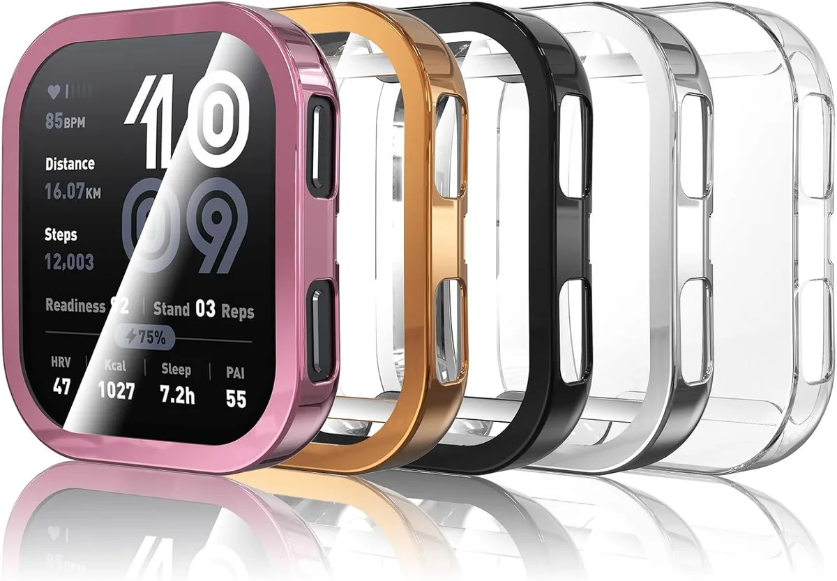 ETEIZU ETEIZU 5-Pack Screen Protector Bumper Case for Amazfit Bip 6 Rose Pink/Clear/Silver/Black/Rose Gold — product photo