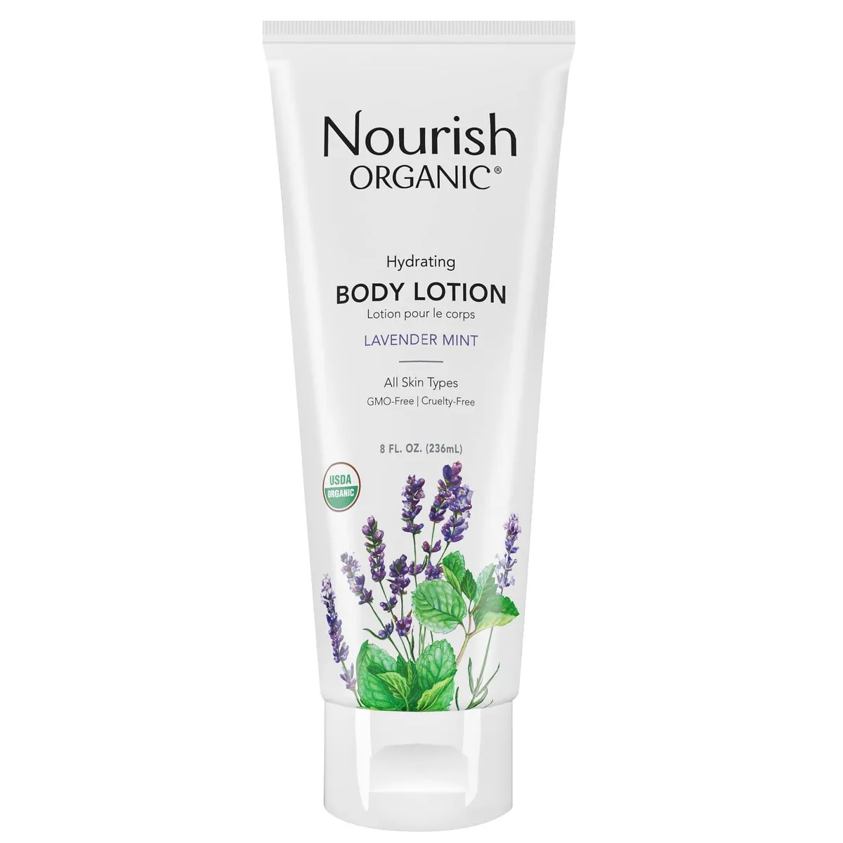 Green 8-ounce lotion tube with cotton round 7.92 x 2.96 x 1.86 inches