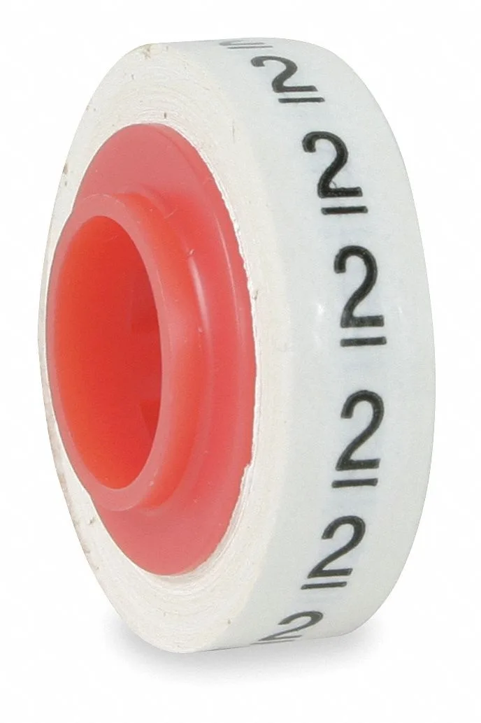 White polyester refill roll with black preprinted legend 2 markings, self-adhesive, 576 labels, .22 in wide