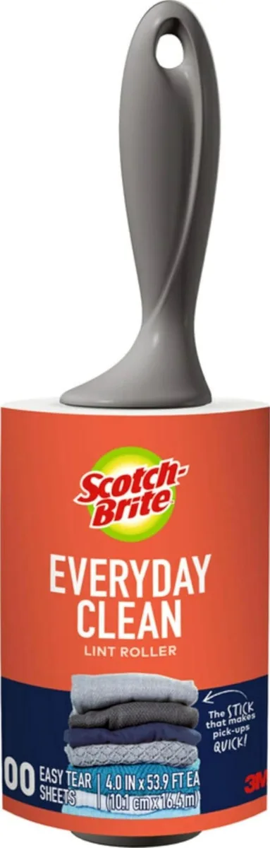 White plastic lint roller with tear-off adhesive sheets and ergonomic handle
