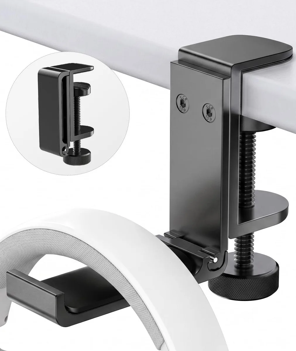  GE 1201BK headphone stand, foldable aluminium clamp 5-45 mm, 10 kg, black — product photo