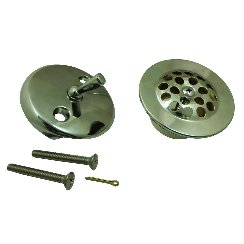 Polished chrome grid tub drain kit with strainer overflow plate lever and adapter