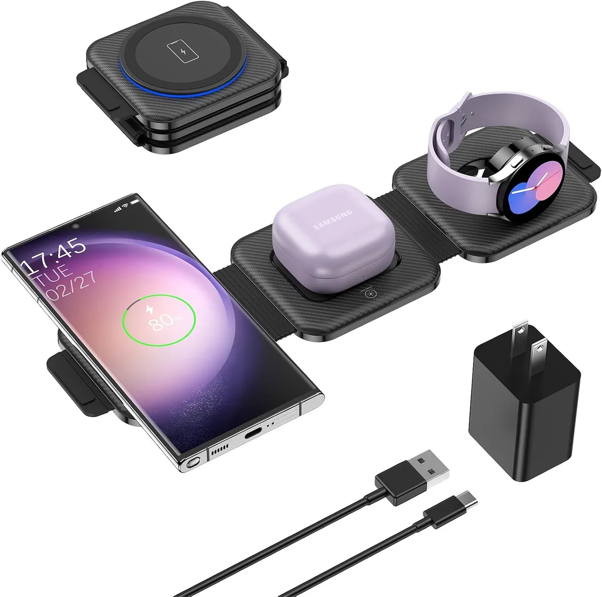 KINGARD KINGARD Foldable 3 in 1 Wireless Charger for Samsung Galaxy S24Ultra S23 S22 S21 Note20 Watch Buds — product photo