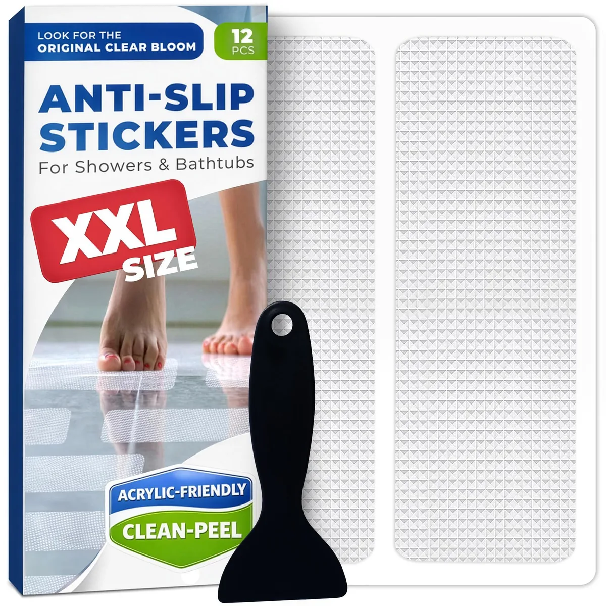 XXL Anti-Slip Shower Stickers 12 PCS Clear — product photo