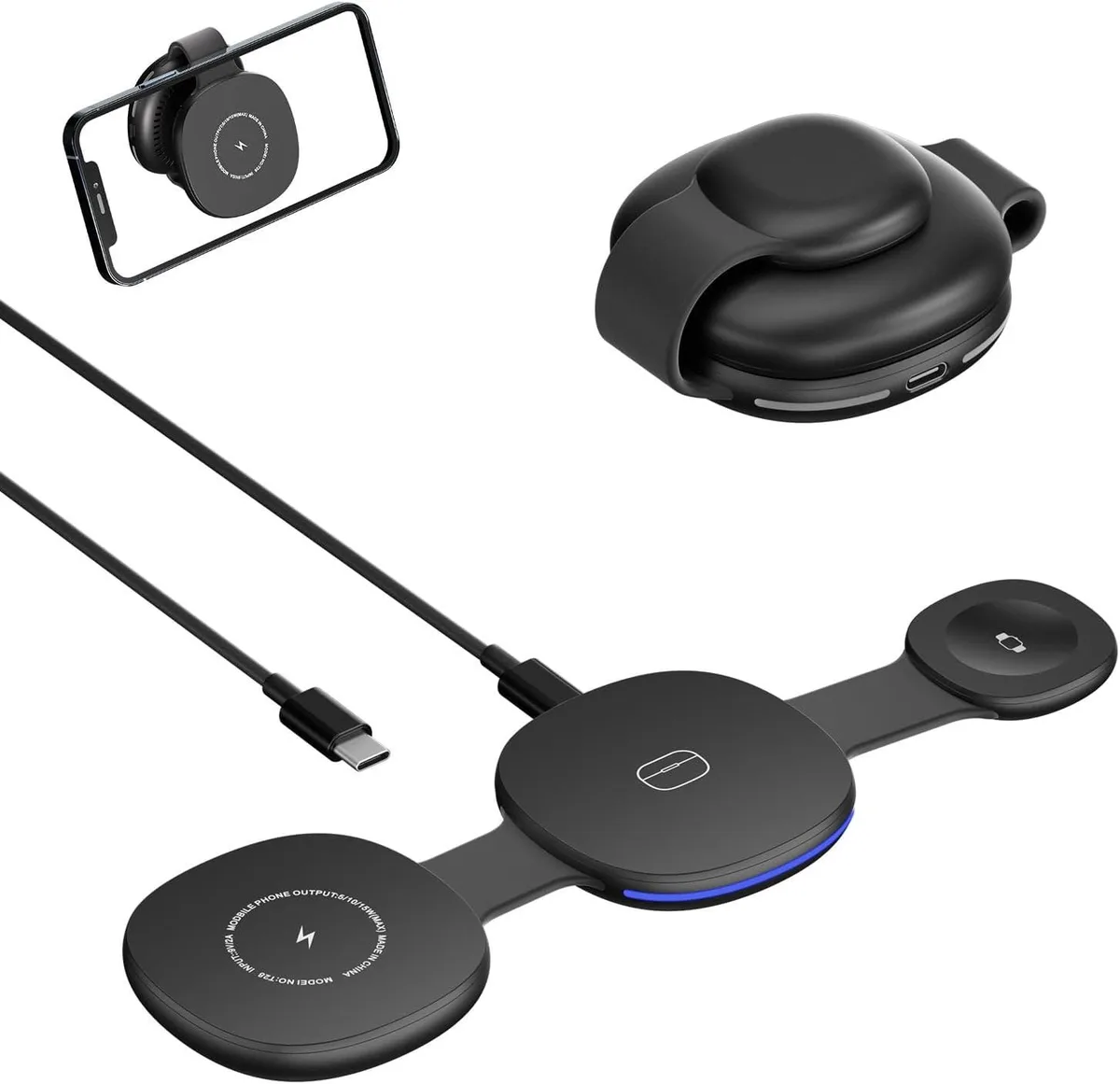 Luisport Luisport 3-in-1 MagSafe Wireless Charger 15W Foldable Travel Station — product photo