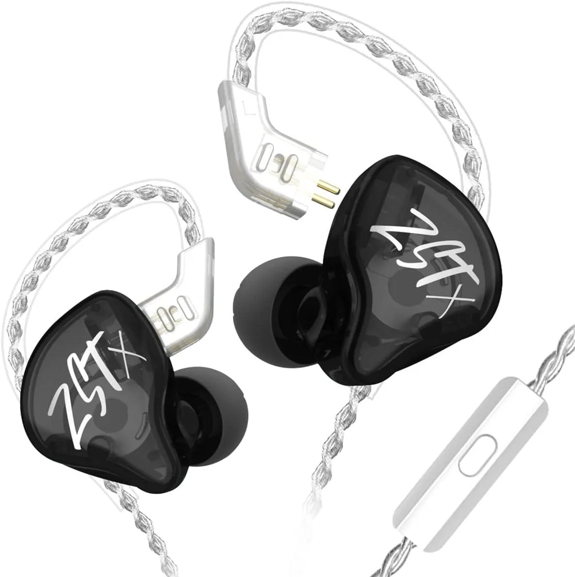 NShi NShi ZST X In-Ear Headphones 10mm Dynamic 30095 BA 100-Core Silver Cable Black — product photo