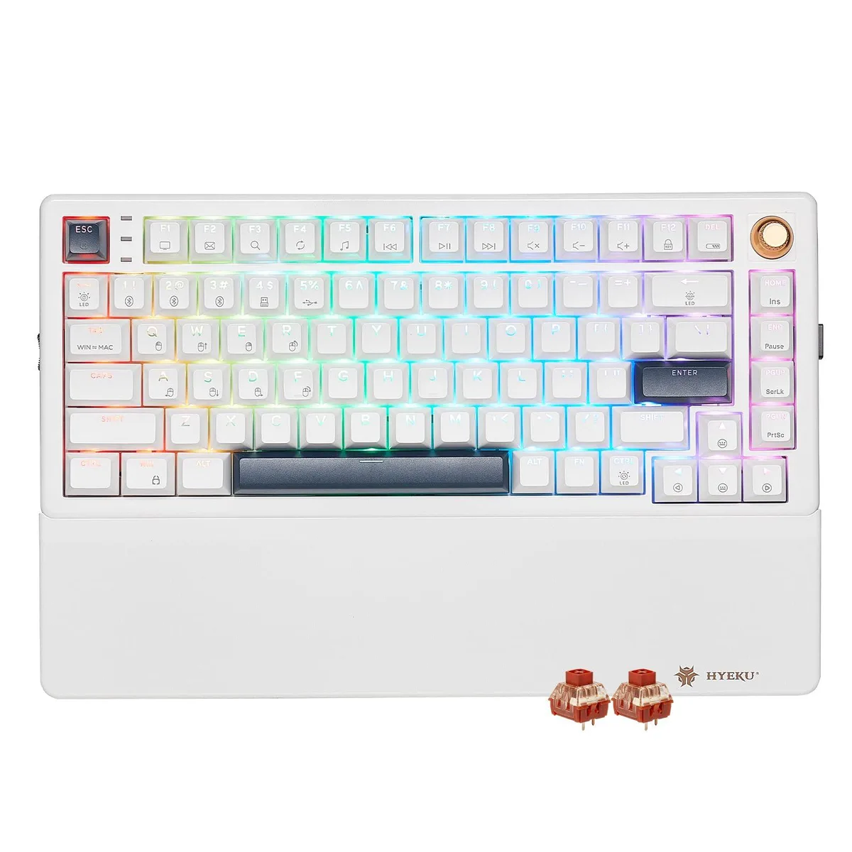  GE Wireless Mechanical Gaming Keyboard White Tactile Hot-Swap Knob Wrist Rest 18 RGB 2.4G — product photo