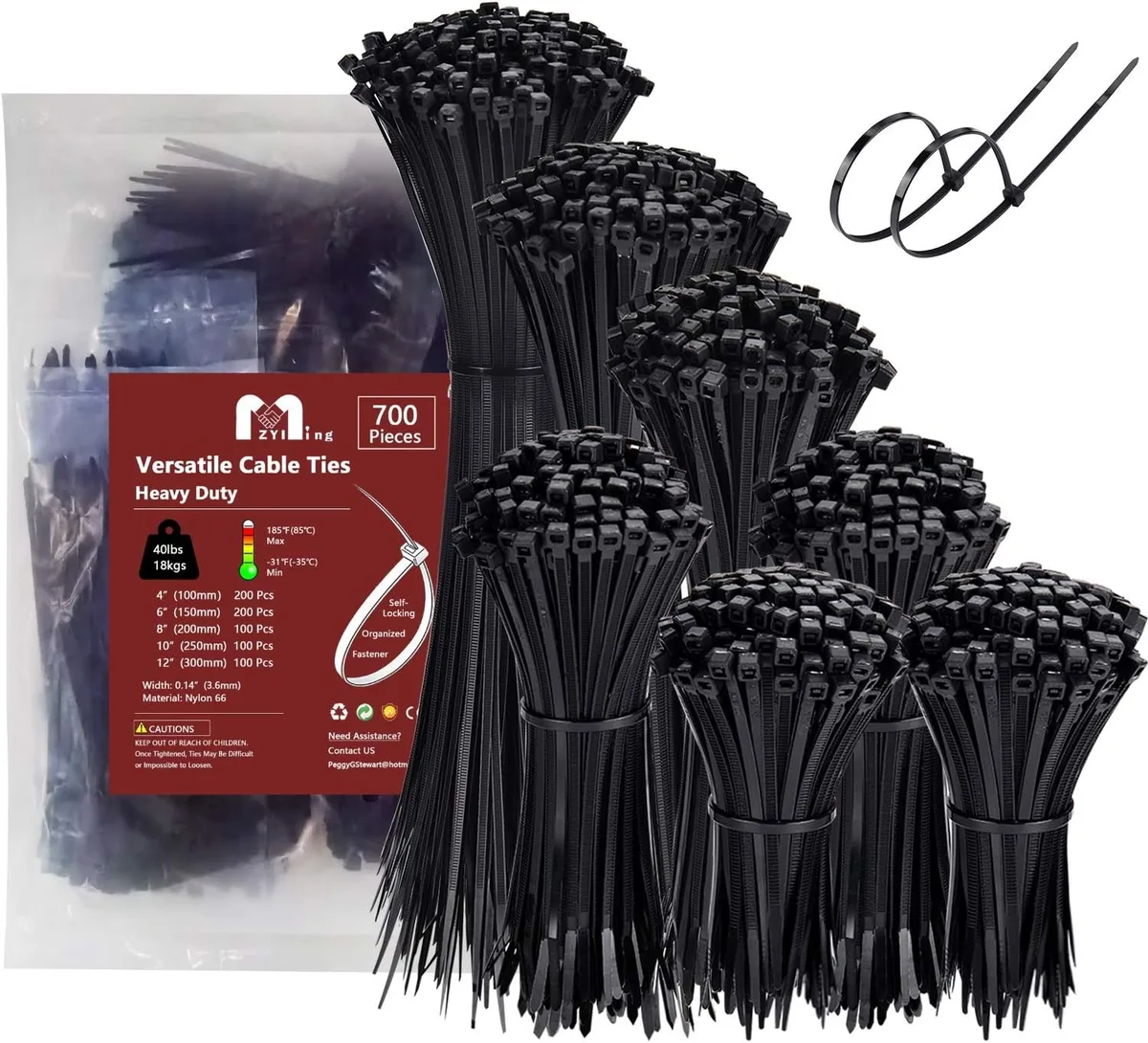 STARWELL STARWELL Cable Tie Assortment 700 Pack 4-12 Inch UV Resistant Black — product photo