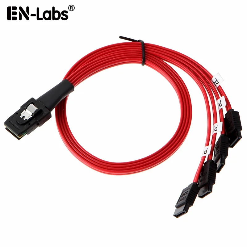 EN-Labs EN-Labs SFF8087TOSATA1RD Mini SAS SFF-8087 to 4 SATA Cable 3.3ft Red — product photo