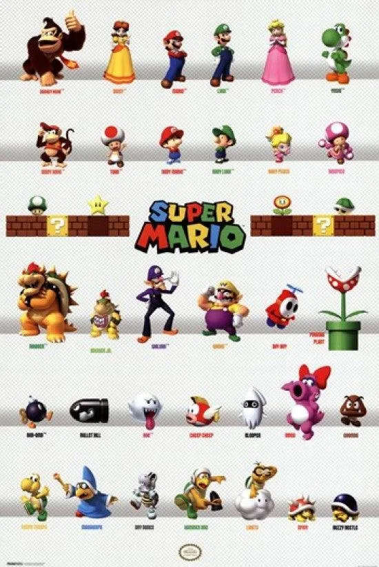 Mario characters poster print 24 x 36 inches