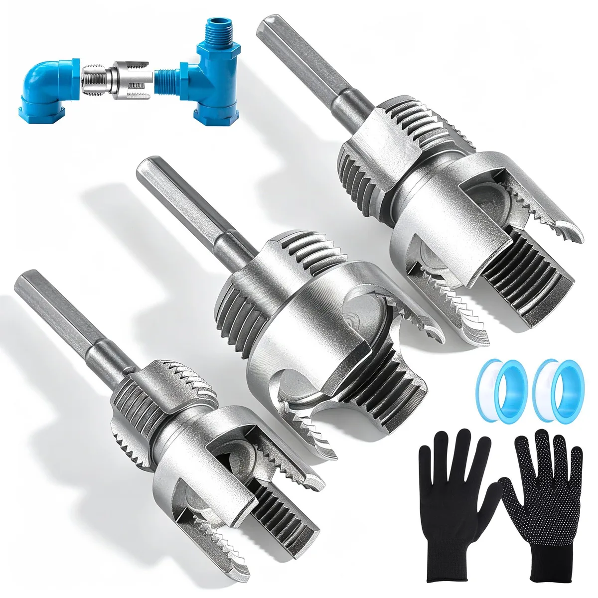 3 Pcs PVC Pipe Threader Kit 12 V 6.7 lb — product photo