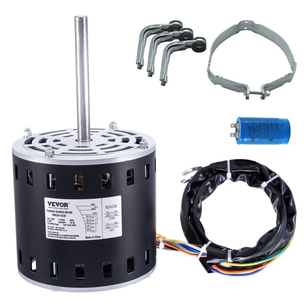 VEVOR VEVOR 3/4HP Furnace Blower Motor 208/230V 1075RPM 5 Speed 48 Frame 4.8" Shaft 11" Hoop — product photo