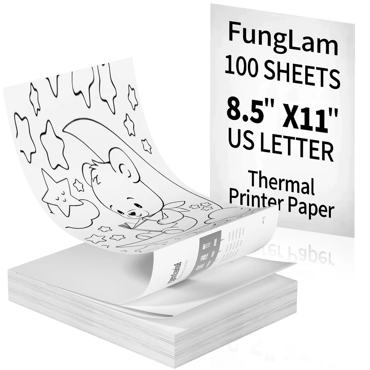 White matte thermal paper sheets 8.5 x 11 inches 100 count