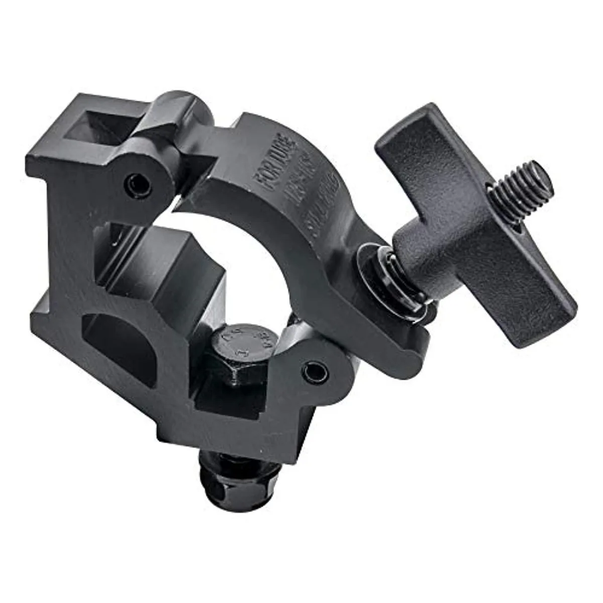 Black aluminium lighting coupler with hex bolt, fits 32 to 38 mm tubes
