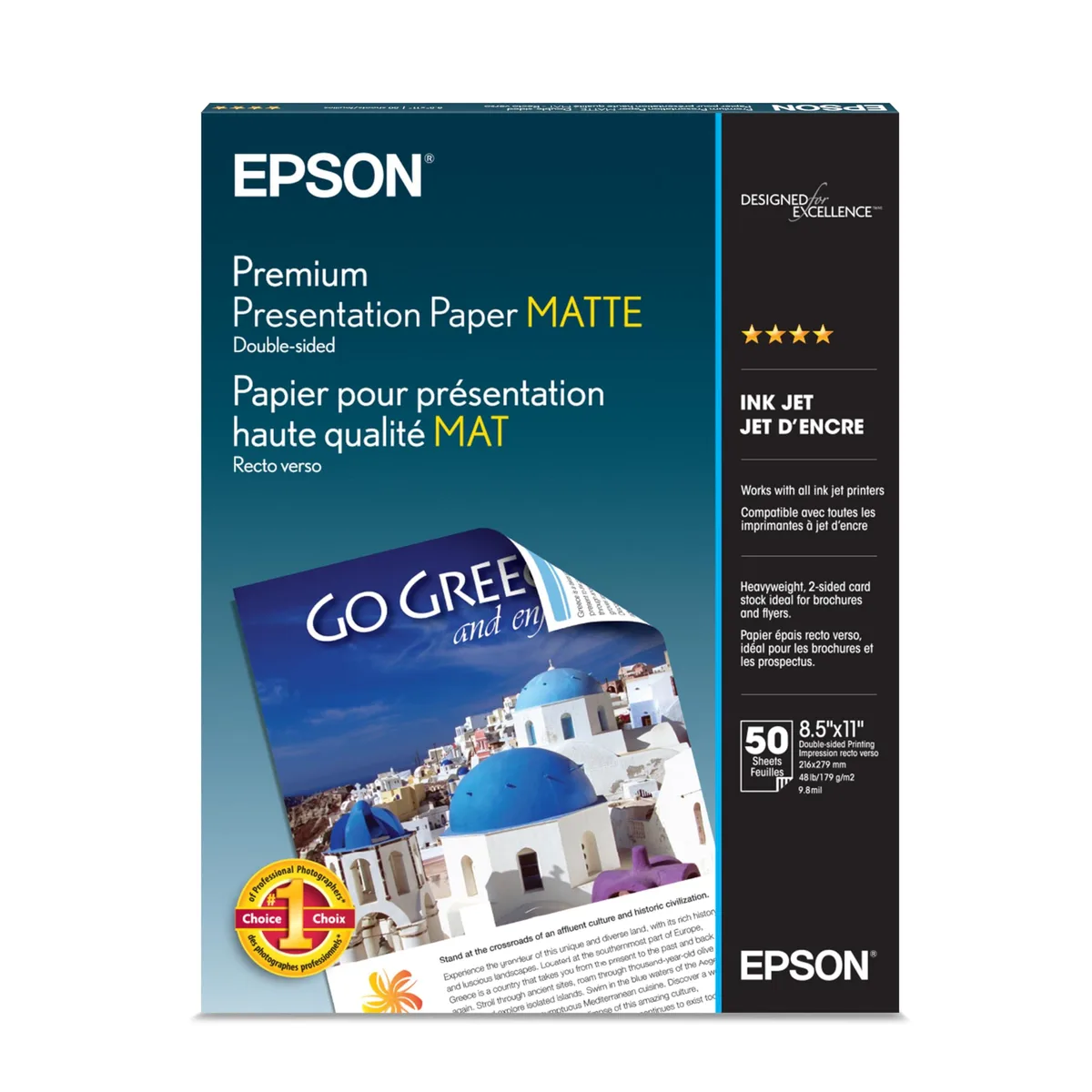 Pack of 50 bright white matte sheets 8.5 by 11 inches
