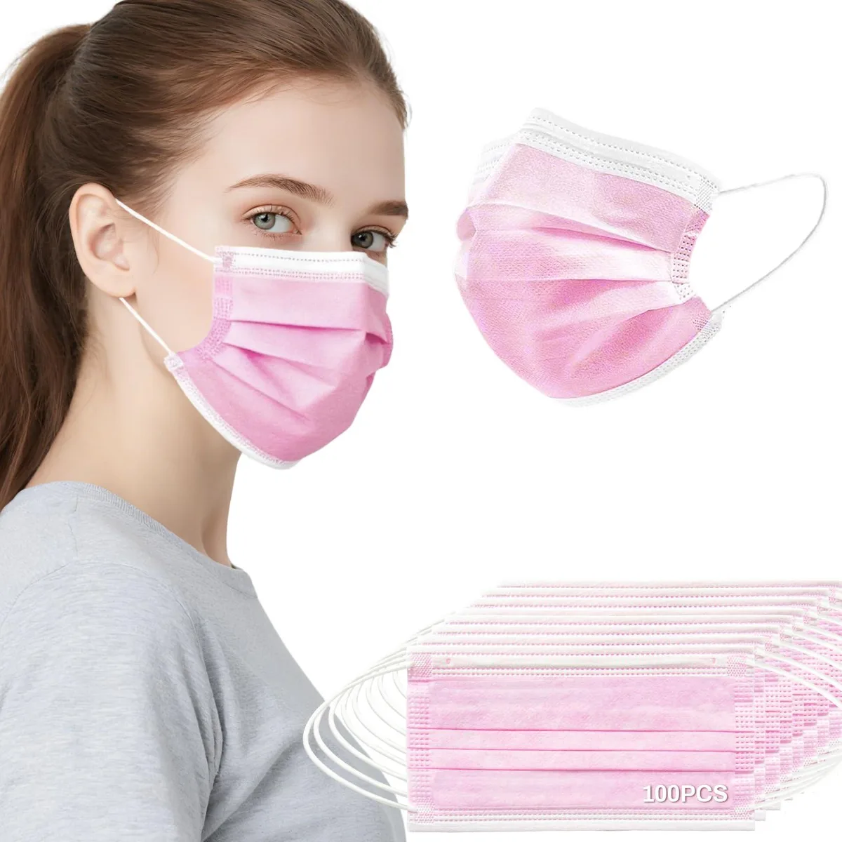  MAQIHAN 100 PCS Pink Disposable Face Mask 3 Ply — product photo