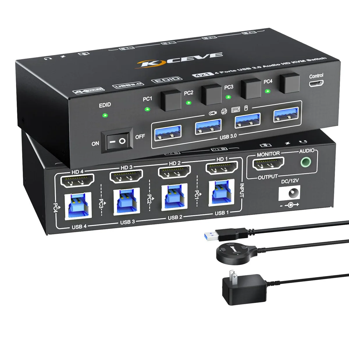 Vszerda Vszerda DZUS8401BAKC 4-port HDMI 2.0 KVM switch USB 3.0 8K@60Hz 1.5 m wired control — product photo