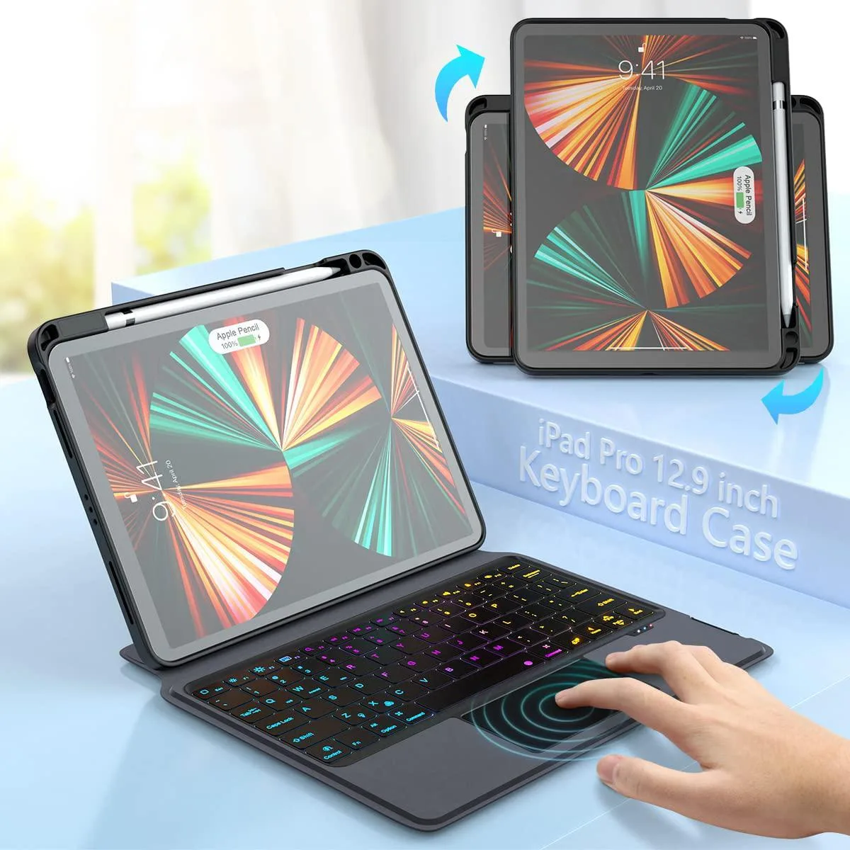 Werleo Werleo A2436 keyboard case for iPad Pro 12.9 inch 2018-2022, touchpad, 7-color backlight, pencil holder — product photo