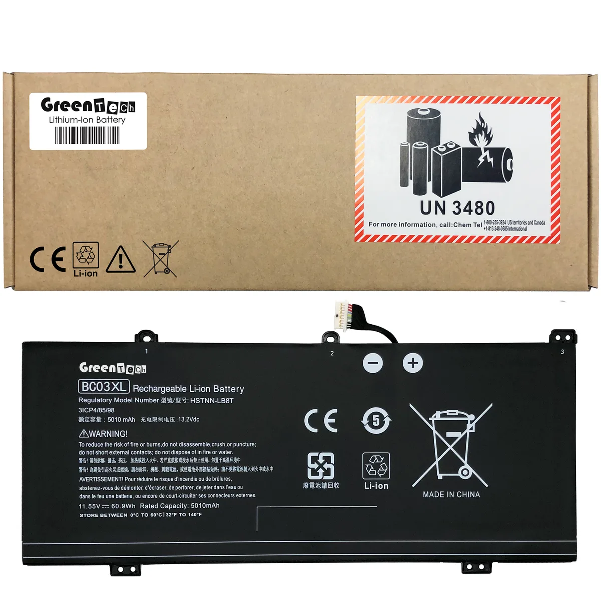 NShi NShi BC03XL laptop battery 3 cell 5010mAh 11.55V for HP Pro Chromebook 640 G1 — product photo