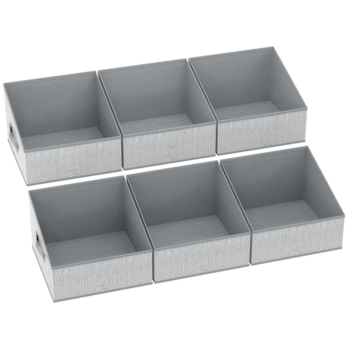 Collapsible fabric storage basket, trapezoid shape, reinforced handles, neutral finish