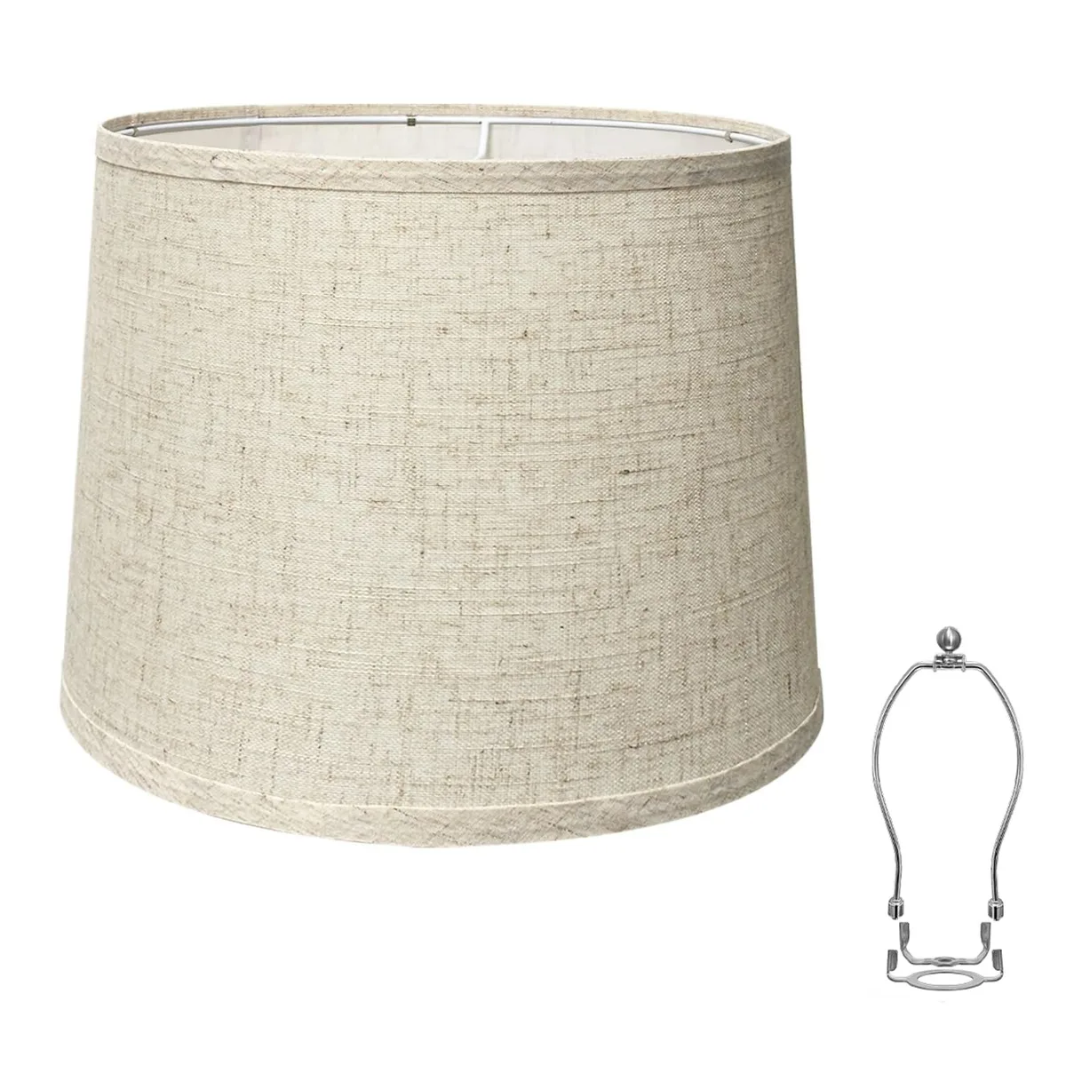 Beige linen drum shade 13x13x10 inches with harp holder