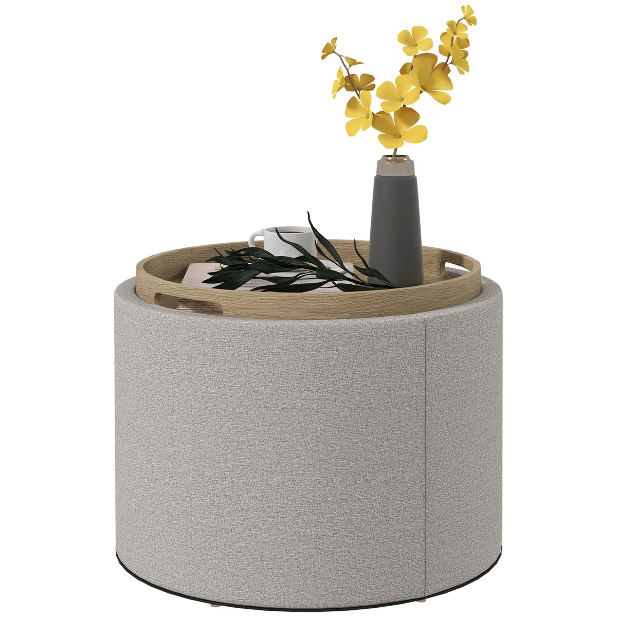 tuphen tuphen Round Storage Ottoman Coffee Table Flip Top Tray Light Gray — product photo