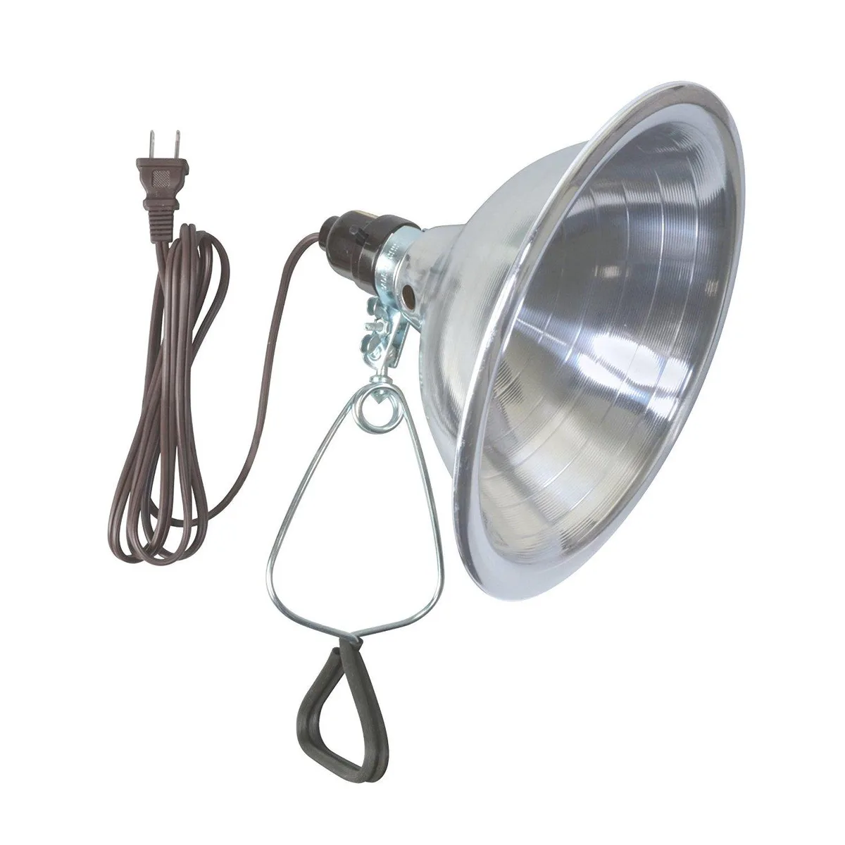 Red clamp lamp with aluminum reflector, 6-foot brown cord and spring clamp grip