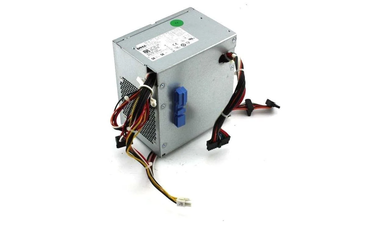 Rectangular black metal PSU with fan grille and power socket