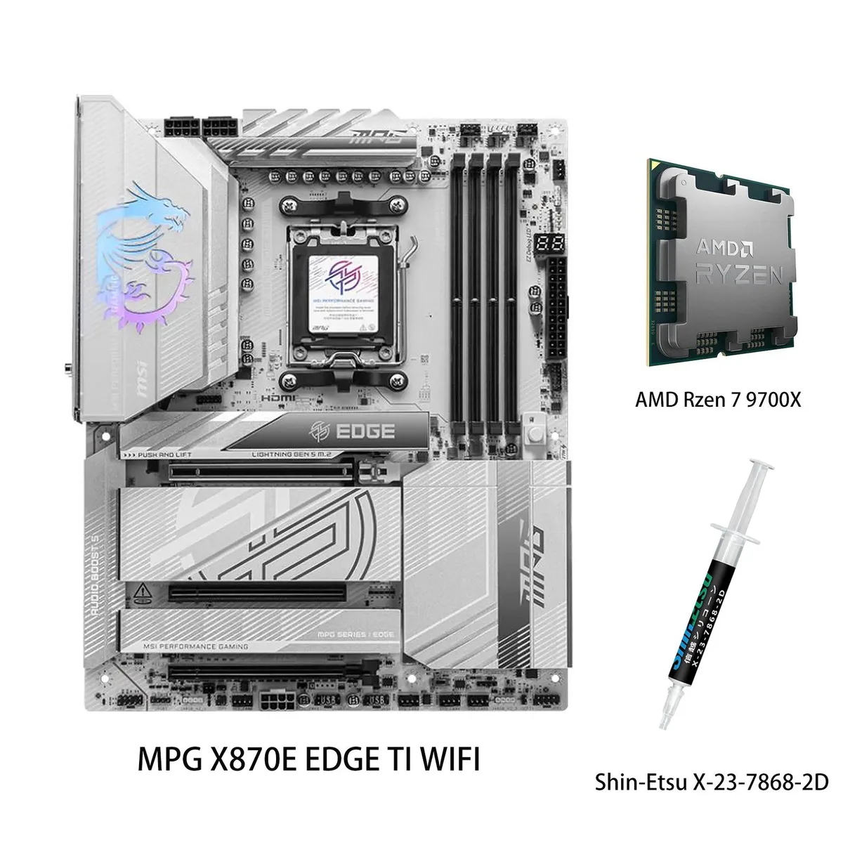 MSI MSI MPG X870E EDGE TI WIFI + Ryzen 7 9700X AMD motherboard CPU combo — product photo