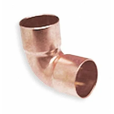 Copper 90-degree elbow fitting, 3-inch nominal size, smooth metallic finish
